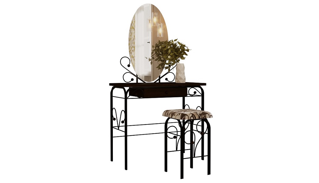 Дамский столик "Версаль" с ящиком с банкеткой чёрный/венге
