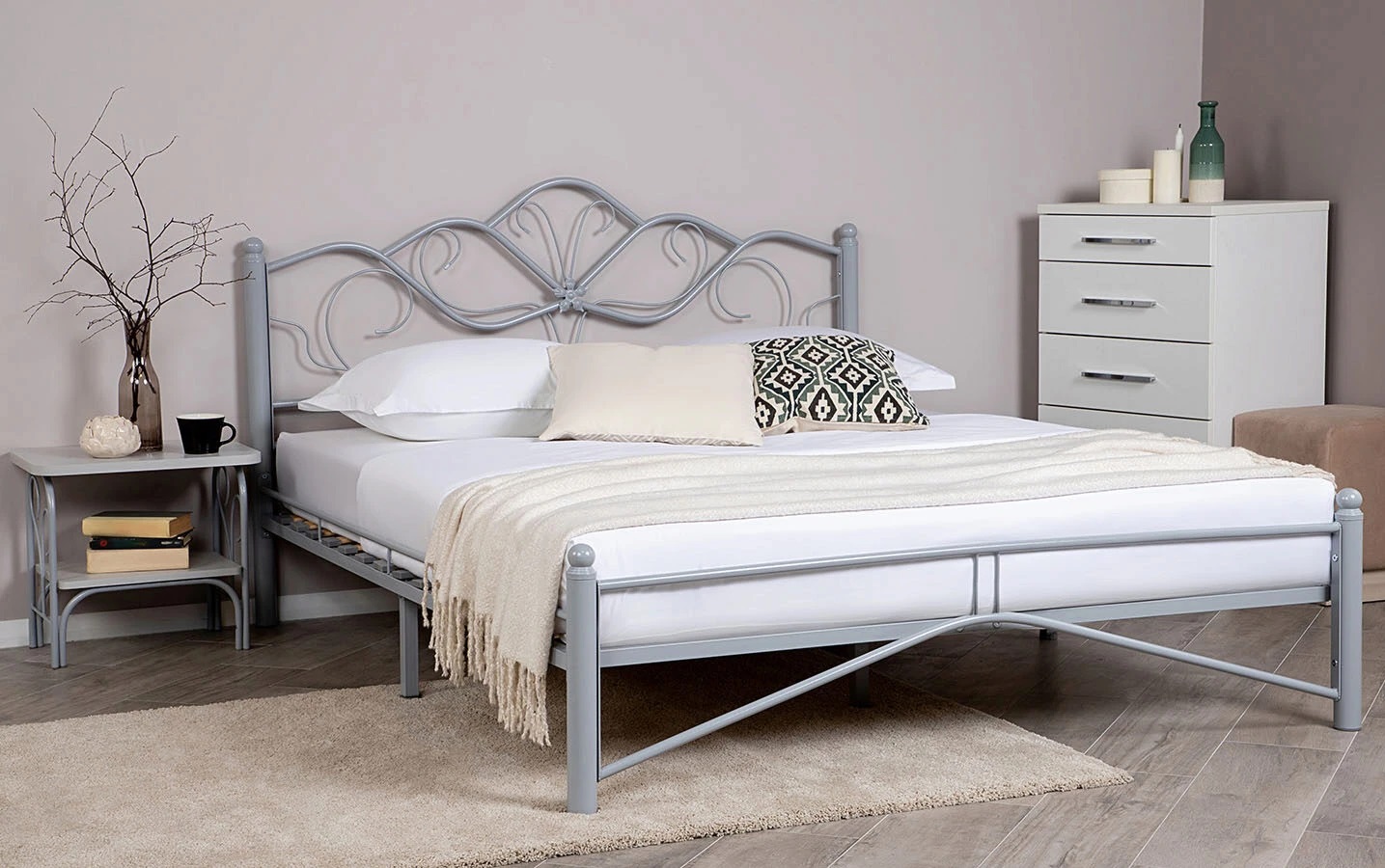 Комплект кровать “Луара” серый + 2 тумбы 