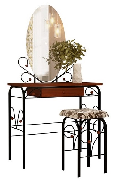 Дамский столик "Версаль" с ящиком с банкеткой чёрный / орех (красно-коричневый)